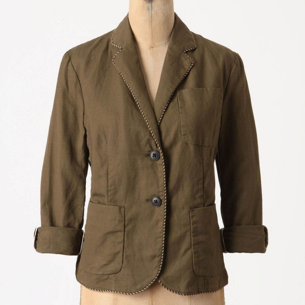 Anthropologie Piped Boy Blazer Cotton & Linen Jacket By Cartonnier, size 0